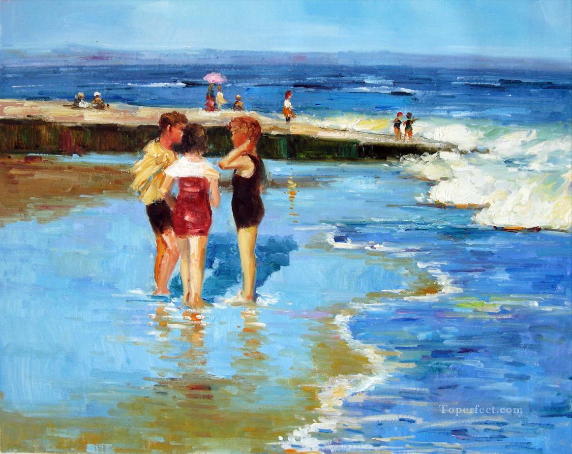 niños pottas en la playa Pintura al óleo